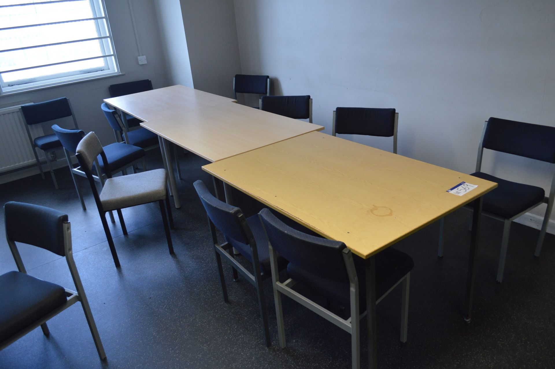 Three Steel Framed Tables, with 11 fabric upholste