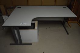Two Steel Cantilever Framed Desks, with trolley, w