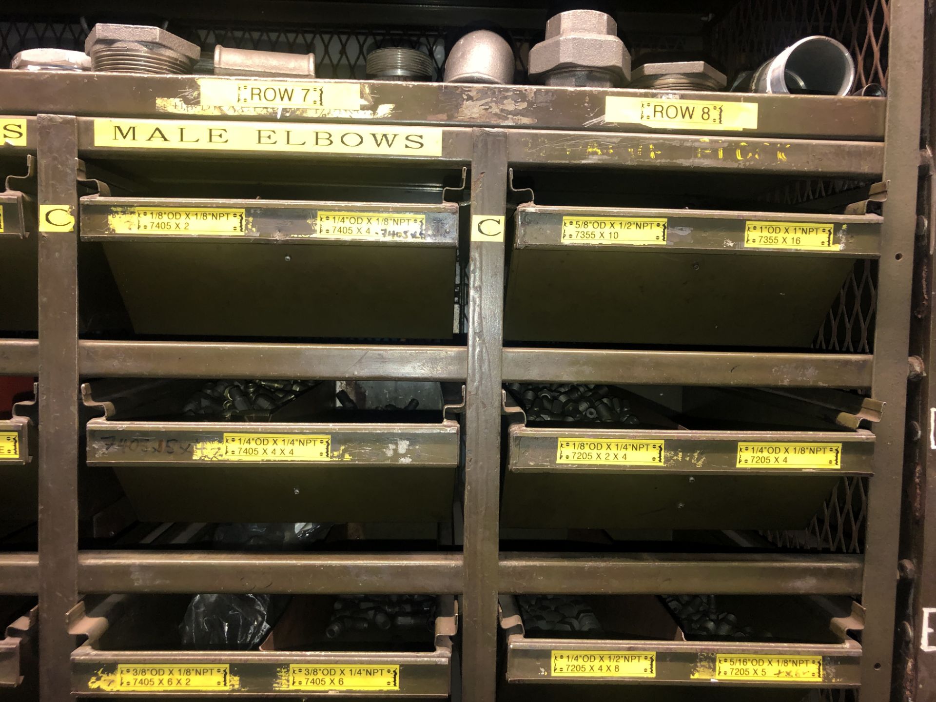 Multi-Drawer Shelving, with stock including needle valves, male elbows, ball valves, shut-offs - Image 11 of 17