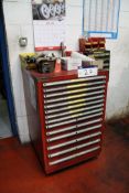 MULTI-DRAWER STEEL MOBILE CABINET, with contents including drills, inserts and machine tooling, with