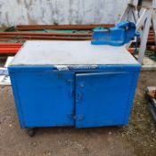 Double Door Steel Trolley/ Workbench, with Record no. 24 bench vice
