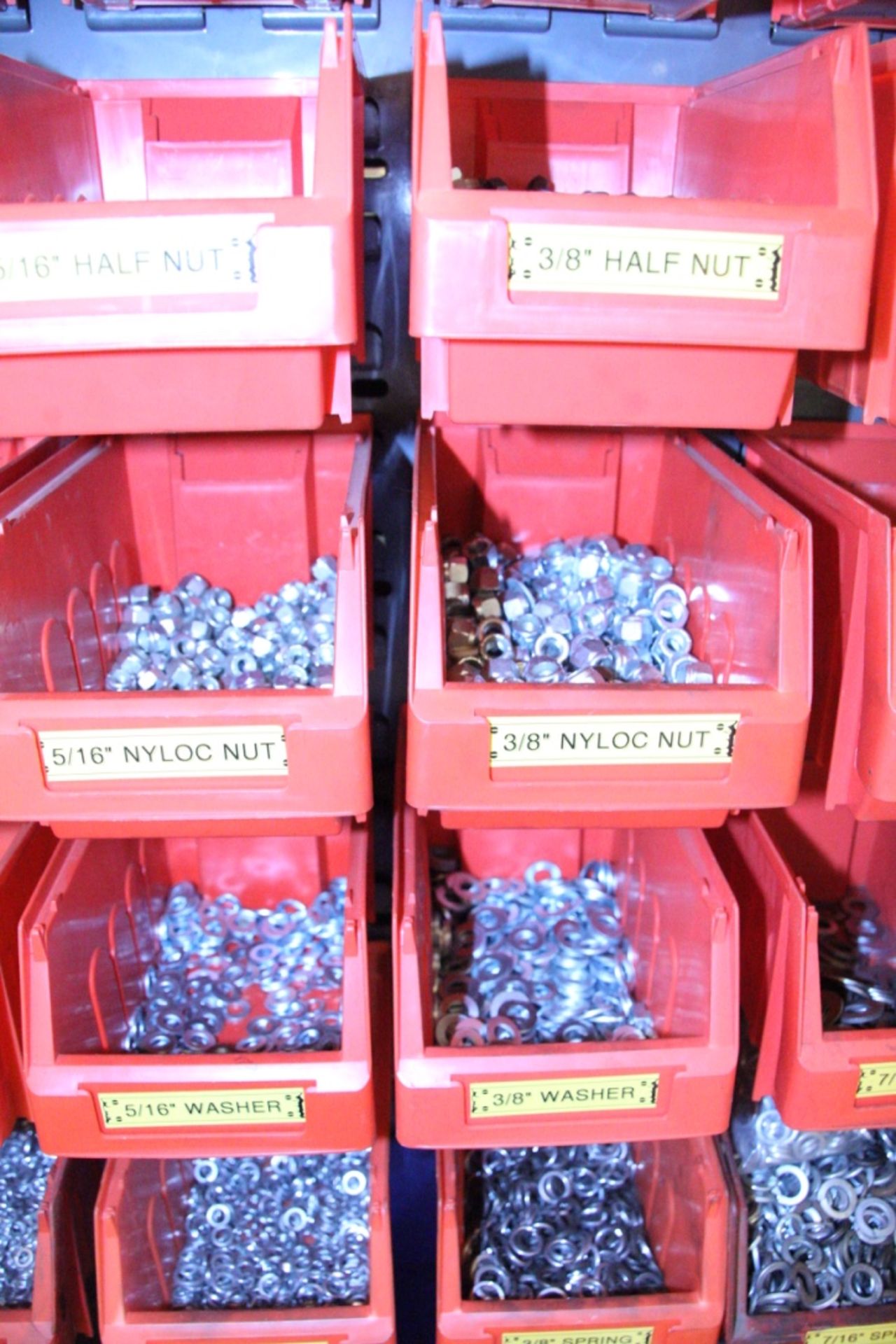 Mobile Double Sided Plastic Bin Rack, with plastic bins and contents including grub screws, cotters, - Image 15 of 25