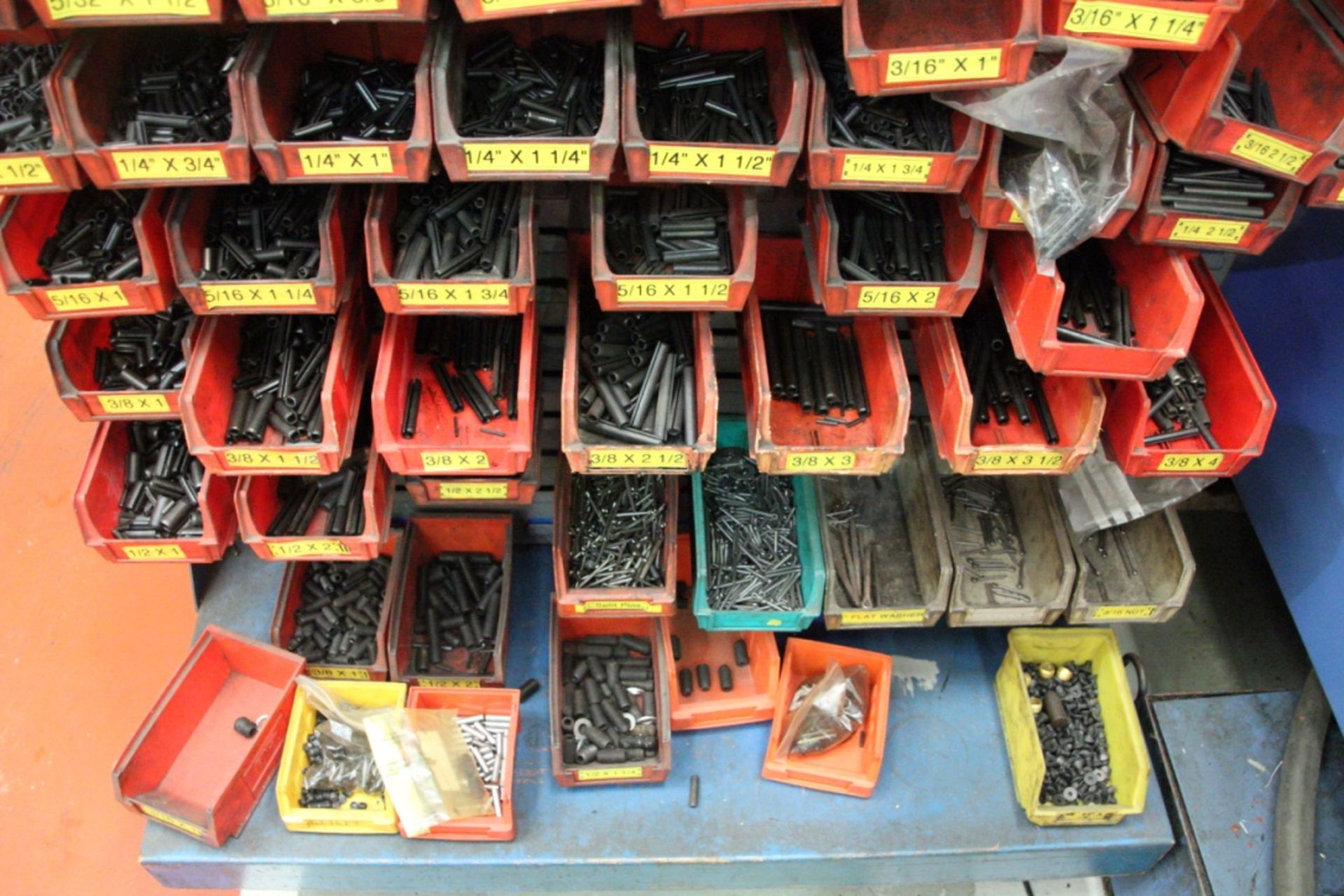 Mobile Double Sided Plastic Bin Rack, with plastic bins and contents including grub screws, cotters, - Image 5 of 25