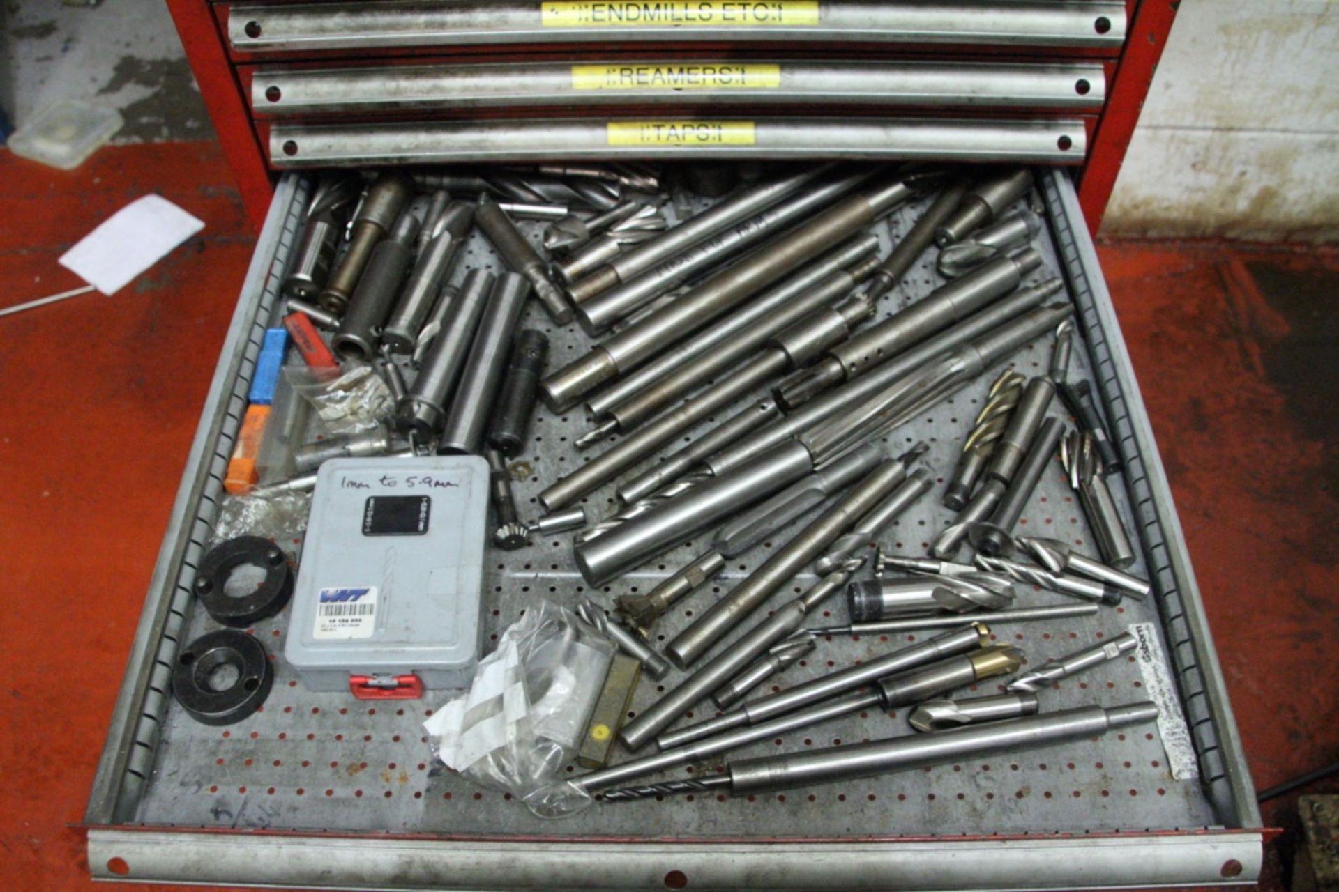 MULTI-DRAWER STEEL MOBILE CABINET, with contents including drills, inserts and machine tooling, with - Image 12 of 22