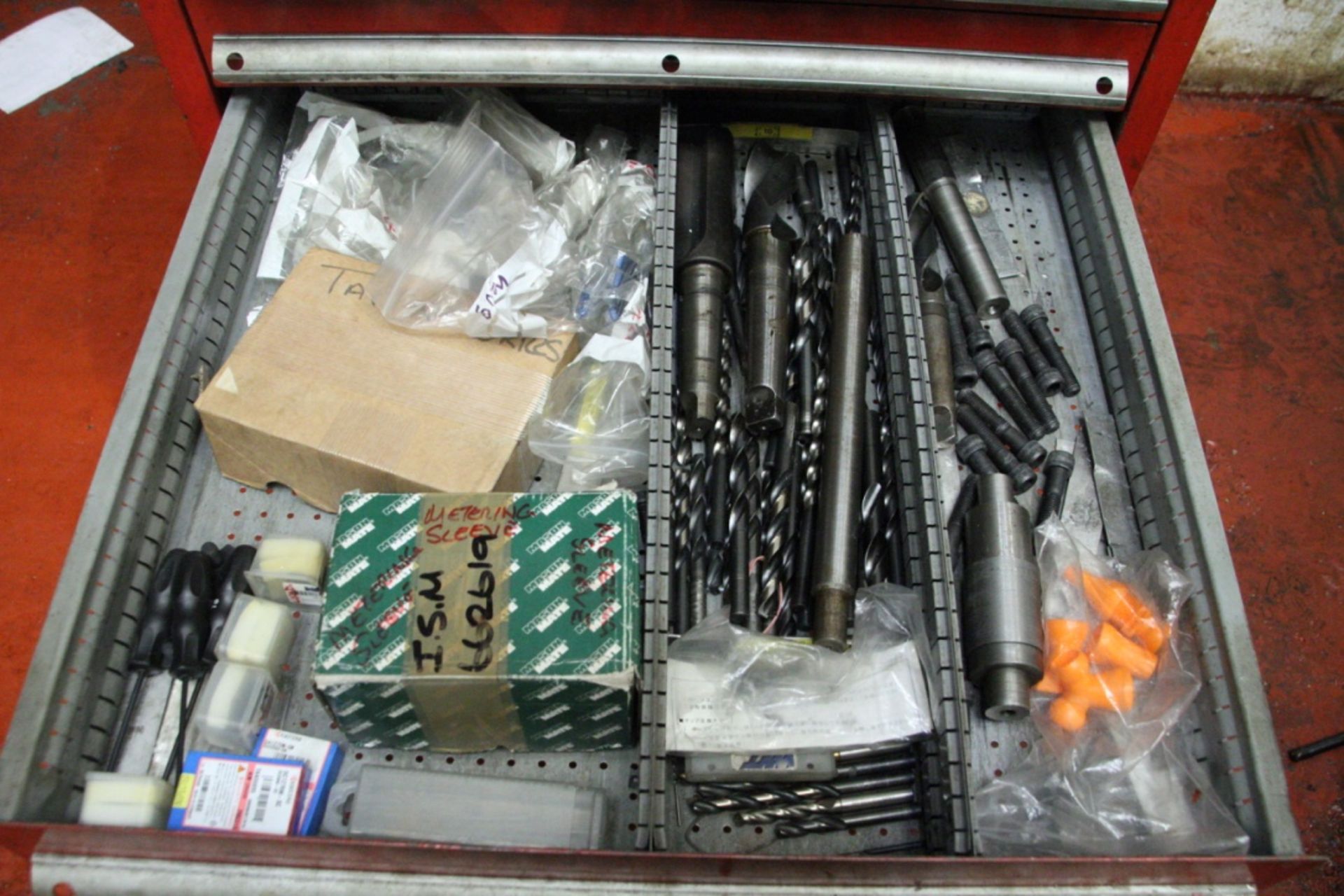 MULTI-DRAWER STEEL MOBILE CABINET, with contents including drills, inserts and machine tooling, with - Image 15 of 22