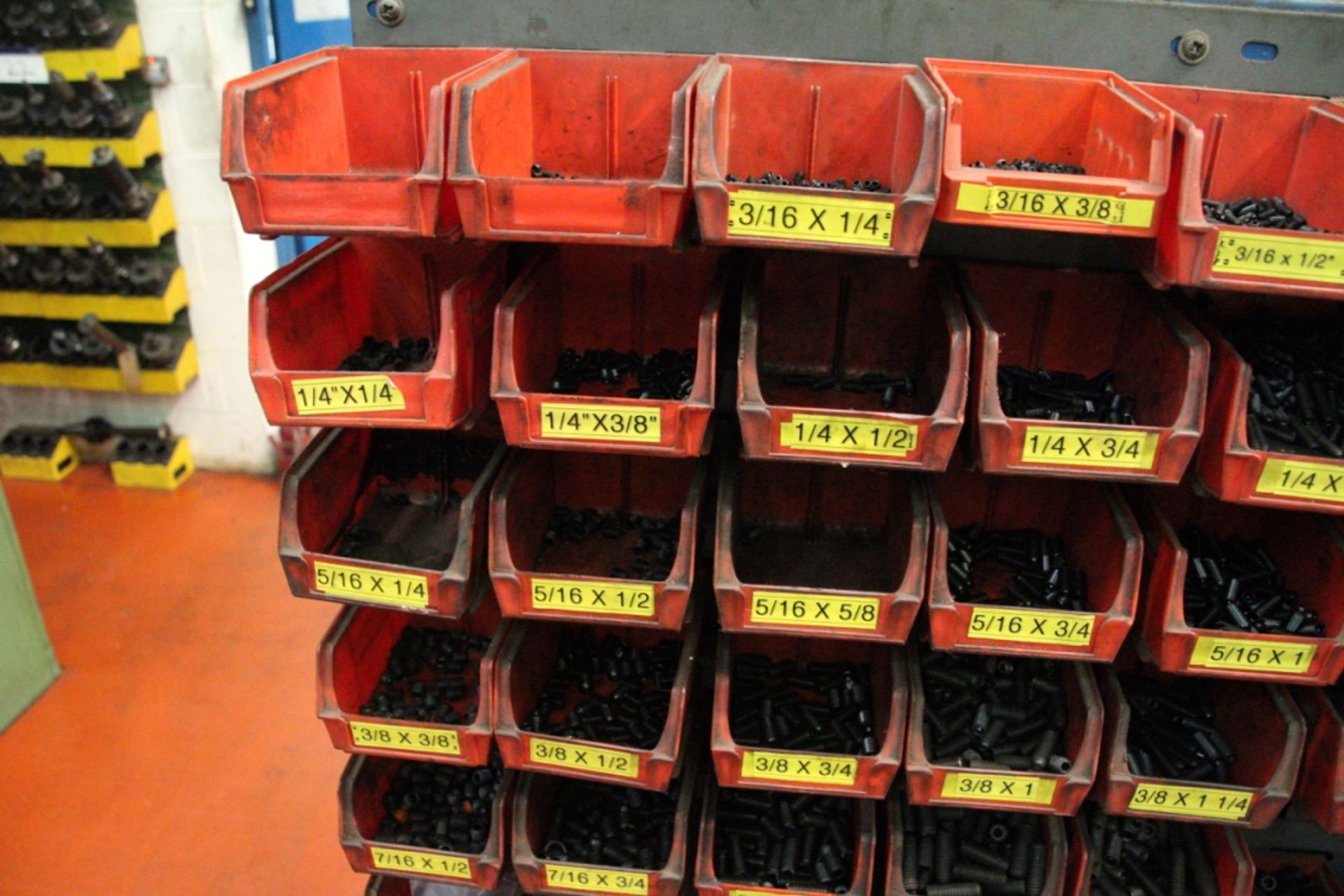 Mobile Double Sided Plastic Bin Rack, with plastic bins and contents including grub screws, cotters, - Bild 8 aus 25