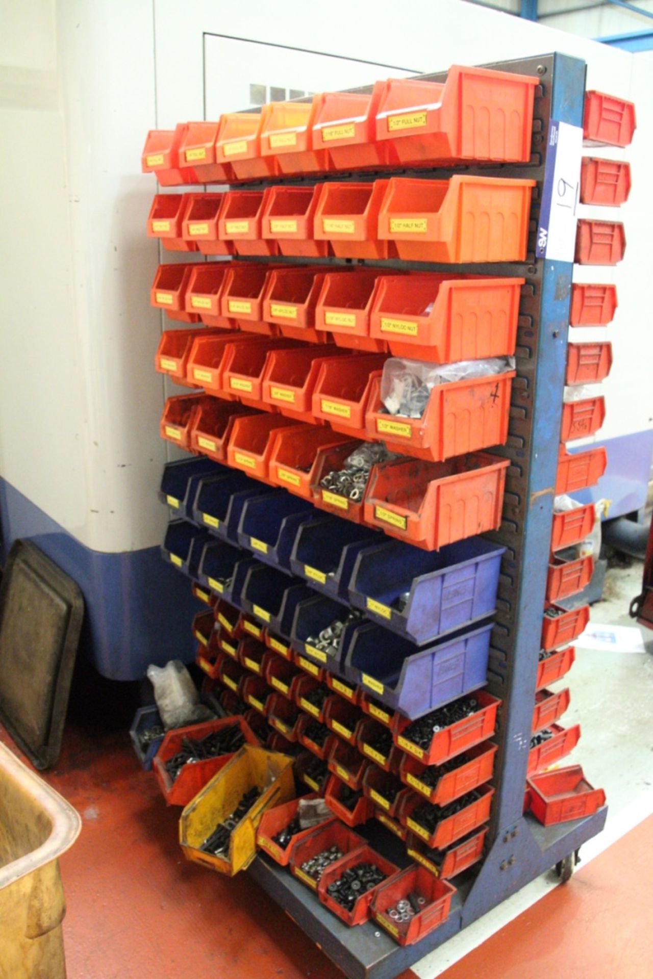 Mobile Double Sided Plastic Bin Rack, with plastic bins and contents including grub screws, cotters, - Image 3 of 25