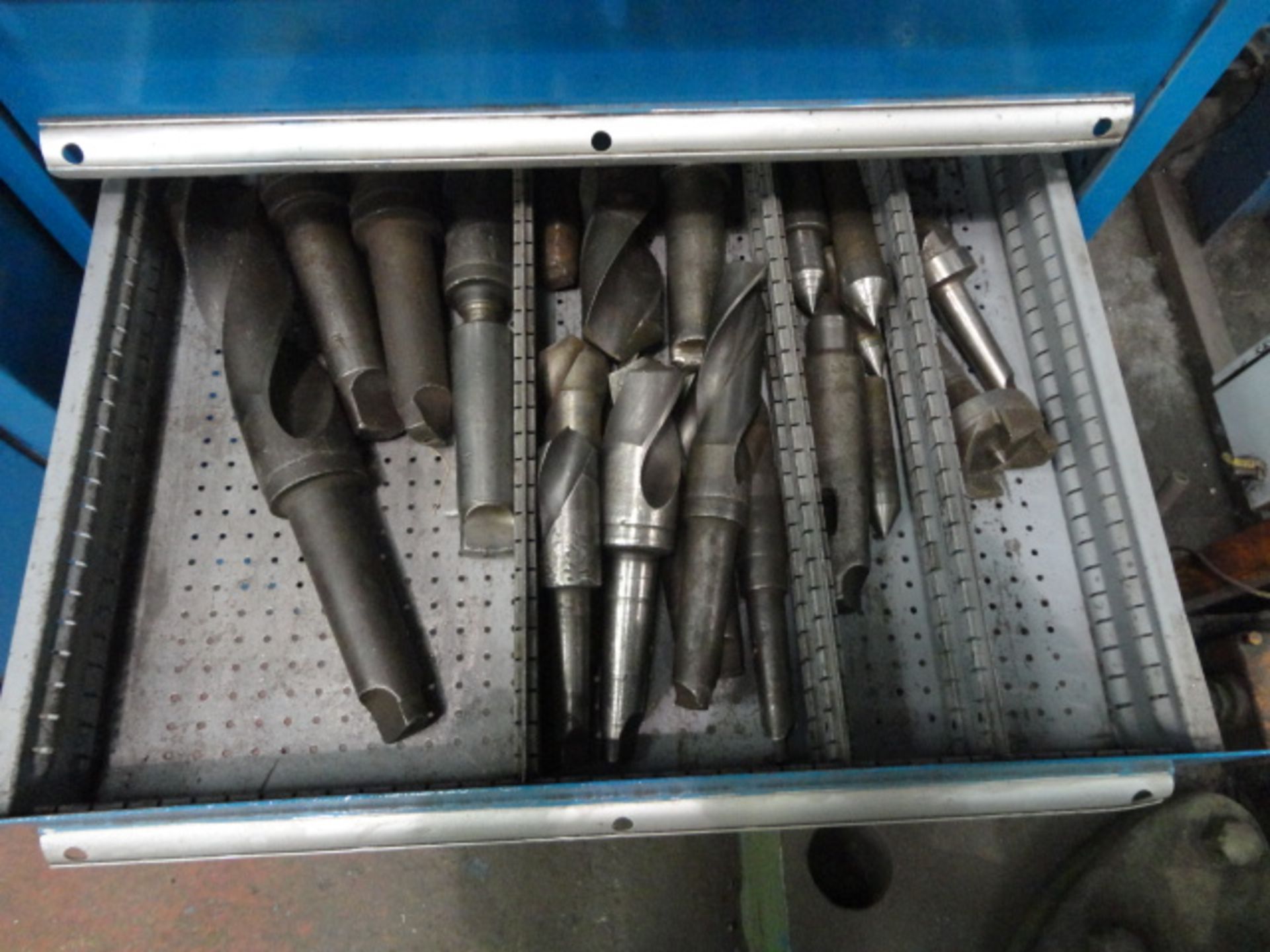 Multi-Compartment Workshop Storage Cabinet, with assorted cutters, drill bits and chucks - Image 3 of 5