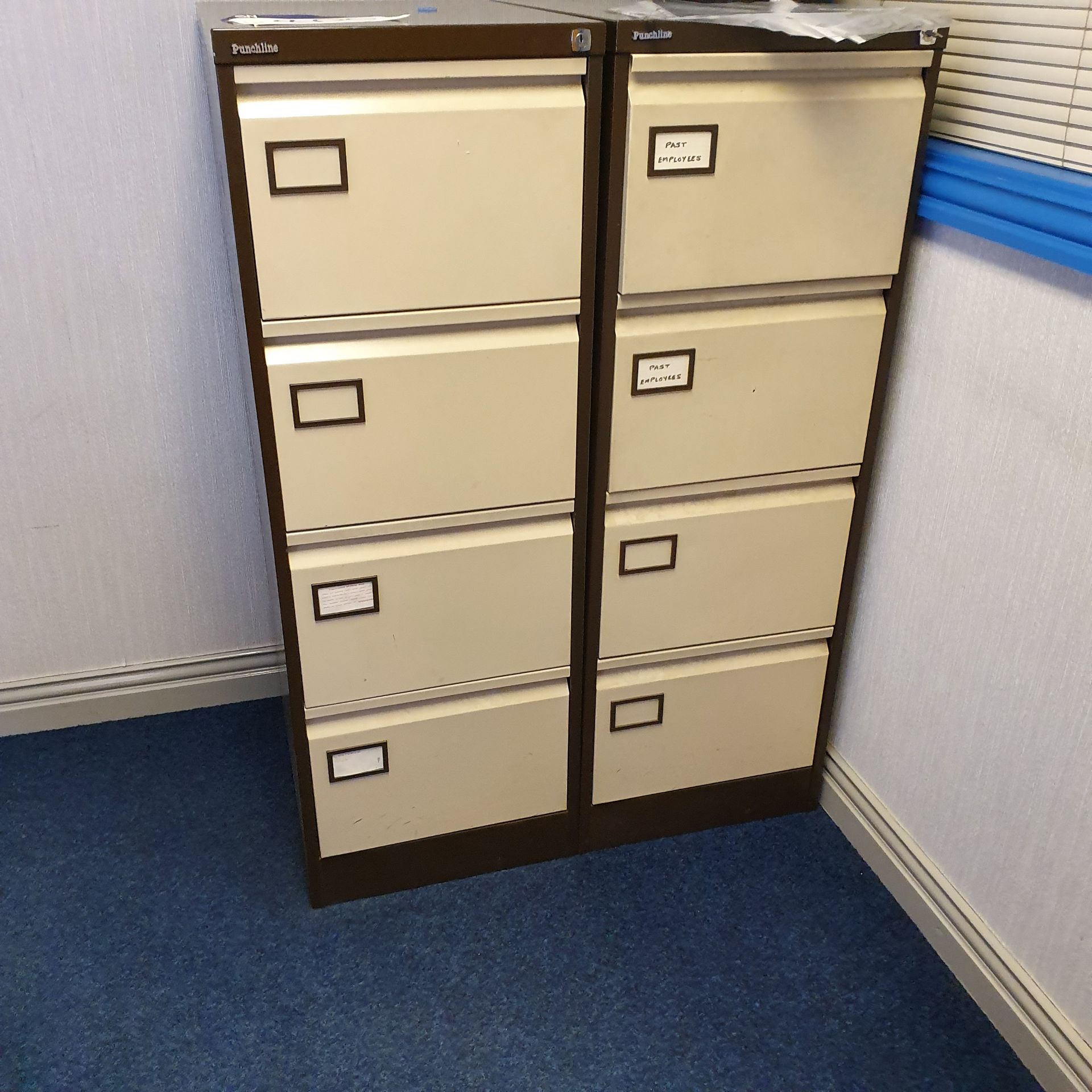 Curved Front Desk, with two desk pedestals, side board, tambour door cabinet, three steel four - Image 3 of 4