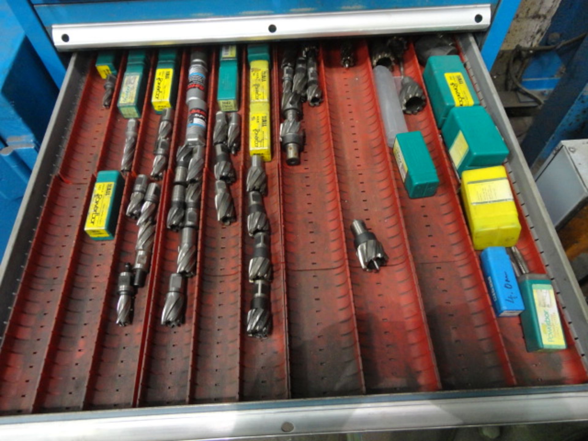 Multi-Compartment Workshop Storage Cabinet, with assorted cutters, drill bits and chucks - Image 5 of 5