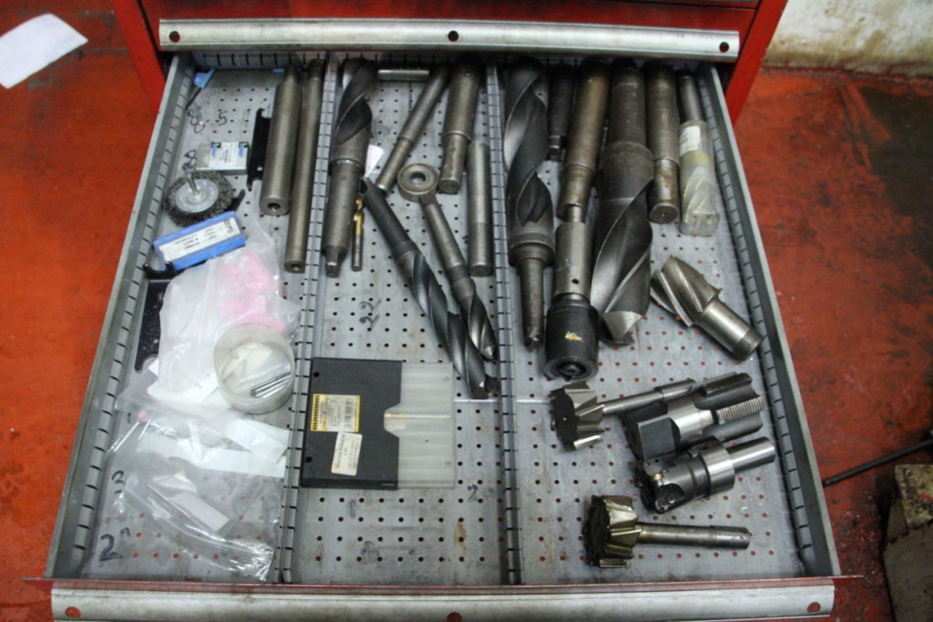 MULTI-DRAWER STEEL MOBILE CABINET, with contents including drills, inserts and machine tooling, with - Image 14 of 22