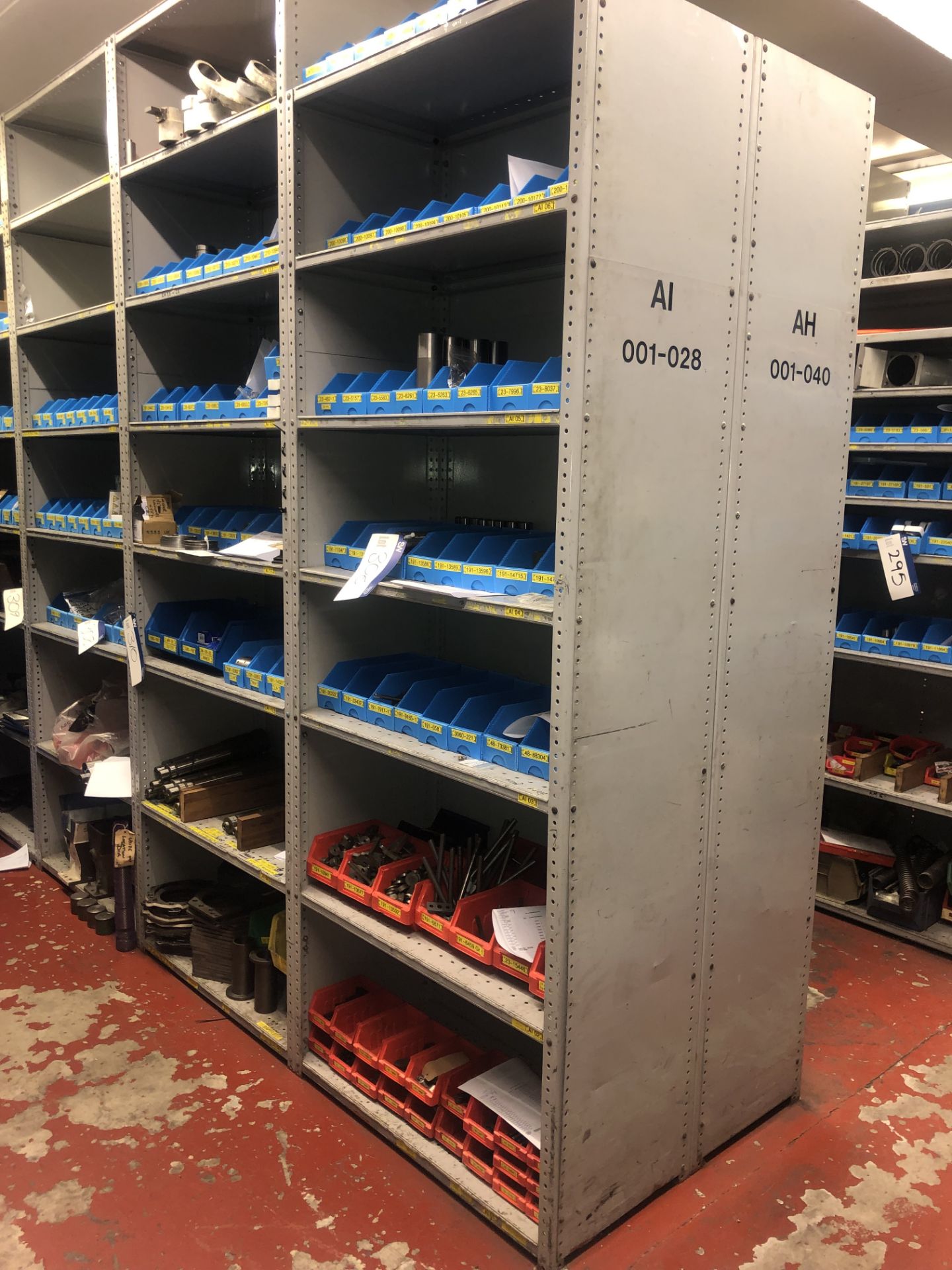 Assorted Fastenings, Fittings & Machine Parts, as set out on one bay of stock rack, including needle