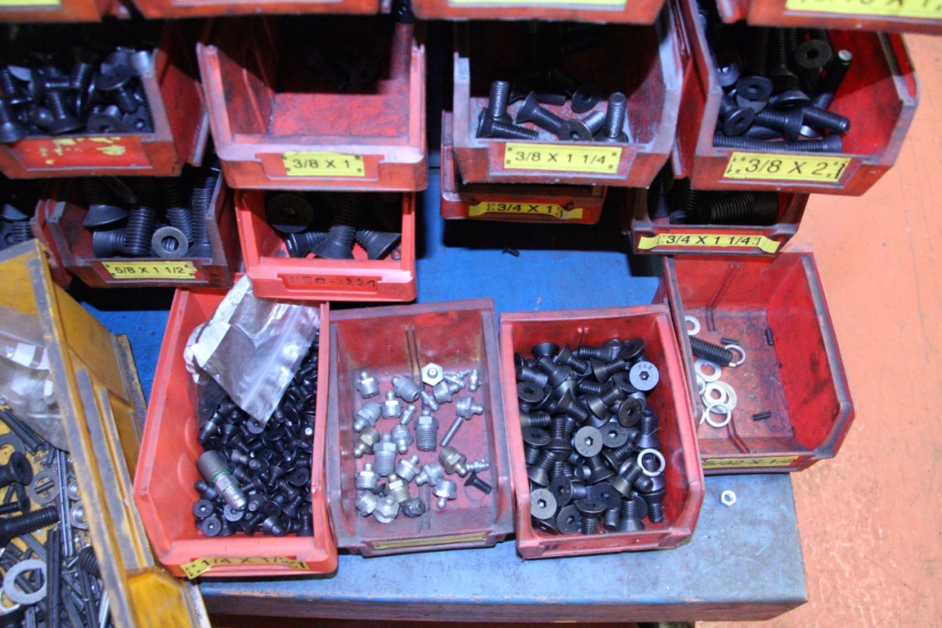 Mobile Double Sided Plastic Bin Rack, with plastic bins and contents including grub screws, cotters, - Image 10 of 25