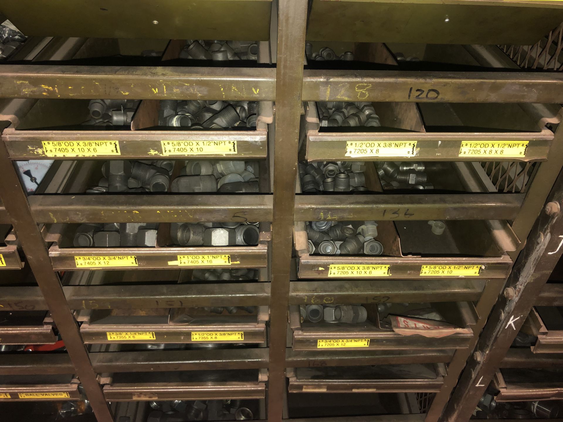 Multi-Drawer Shelving, with stock including needle valves, male elbows, ball valves, shut-offs - Image 15 of 17