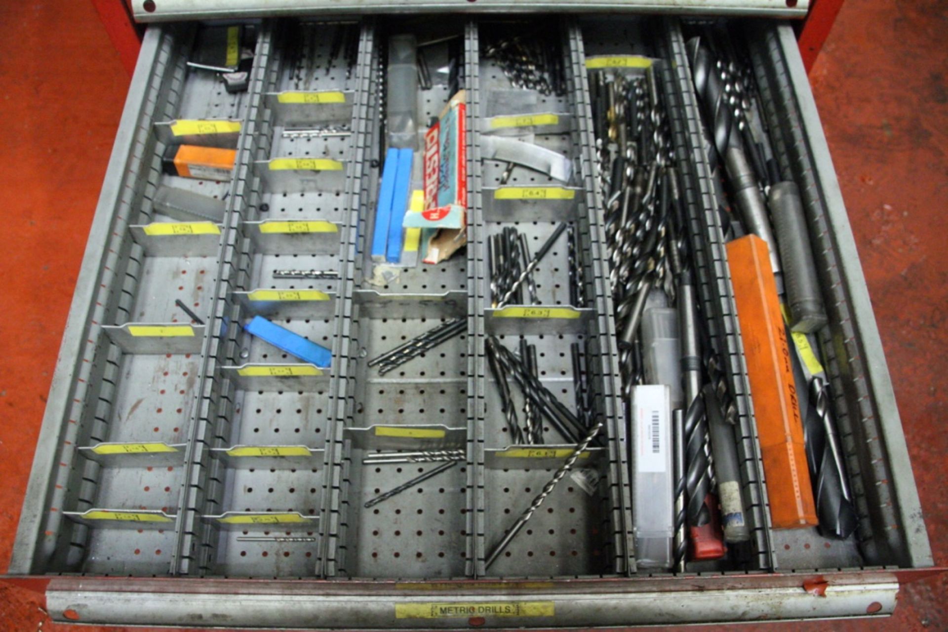 MULTI-DRAWER STEEL MOBILE CABINET, with contents including drills, inserts and machine tooling, with - Image 16 of 22