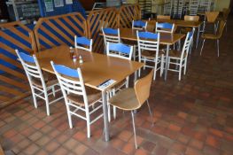 Three Steel Framed Canteen Tables, with 15 assorted stand chairs