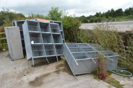 11 x Nine Compartment Galvanised Steel Poultry Cages, approx. 1.5m x 500mm x 1.6m