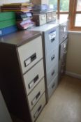 Three x Four Drawer Steel Filing Cabinets