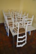 Steel Framed Canteen Table, with seven wood framed stand chairs