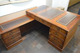 Timber Single Pedestal Desk, fitted return, with inlaid tops, approx. 1.5m x 900mm