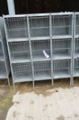 Two x Nine Compartment Galvanised Steel Poultry Cages, approx. 1.5m x 500mm x 1.6m