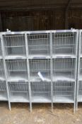 Two x Nine Compartment Galvanised Steel Poultry Cages, approx. 1.5m x 500mm x 1.6m
