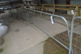 Five Galvanised Steel Fence Panels, with feet base plates, each approx. 2.4m long