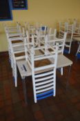 Steel Framed Canteen Table, with nine wood framed stand chairs