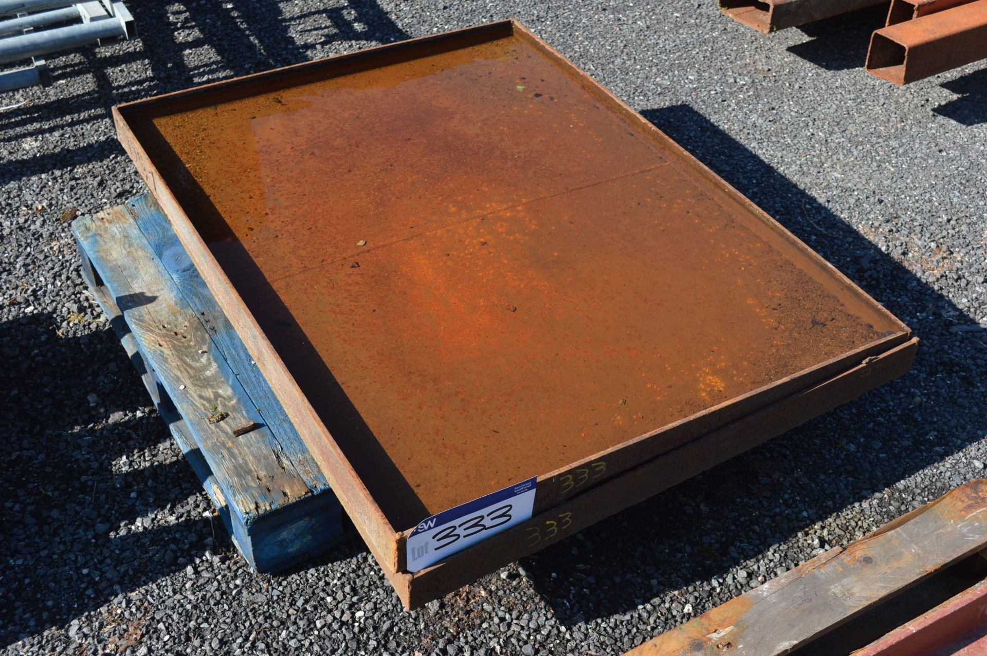 Two Steel Drip Trays, approx. 1.35m x 1m