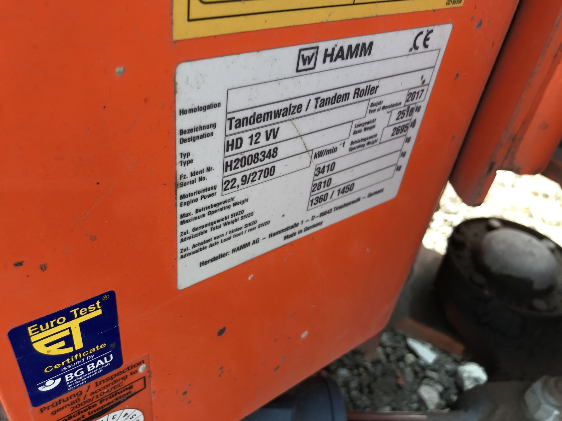 Hamm HD12 VV Tandem Roller, serial no. H2008348, year of manufacture 2017, indicated hours 343 (at - Image 2 of 4