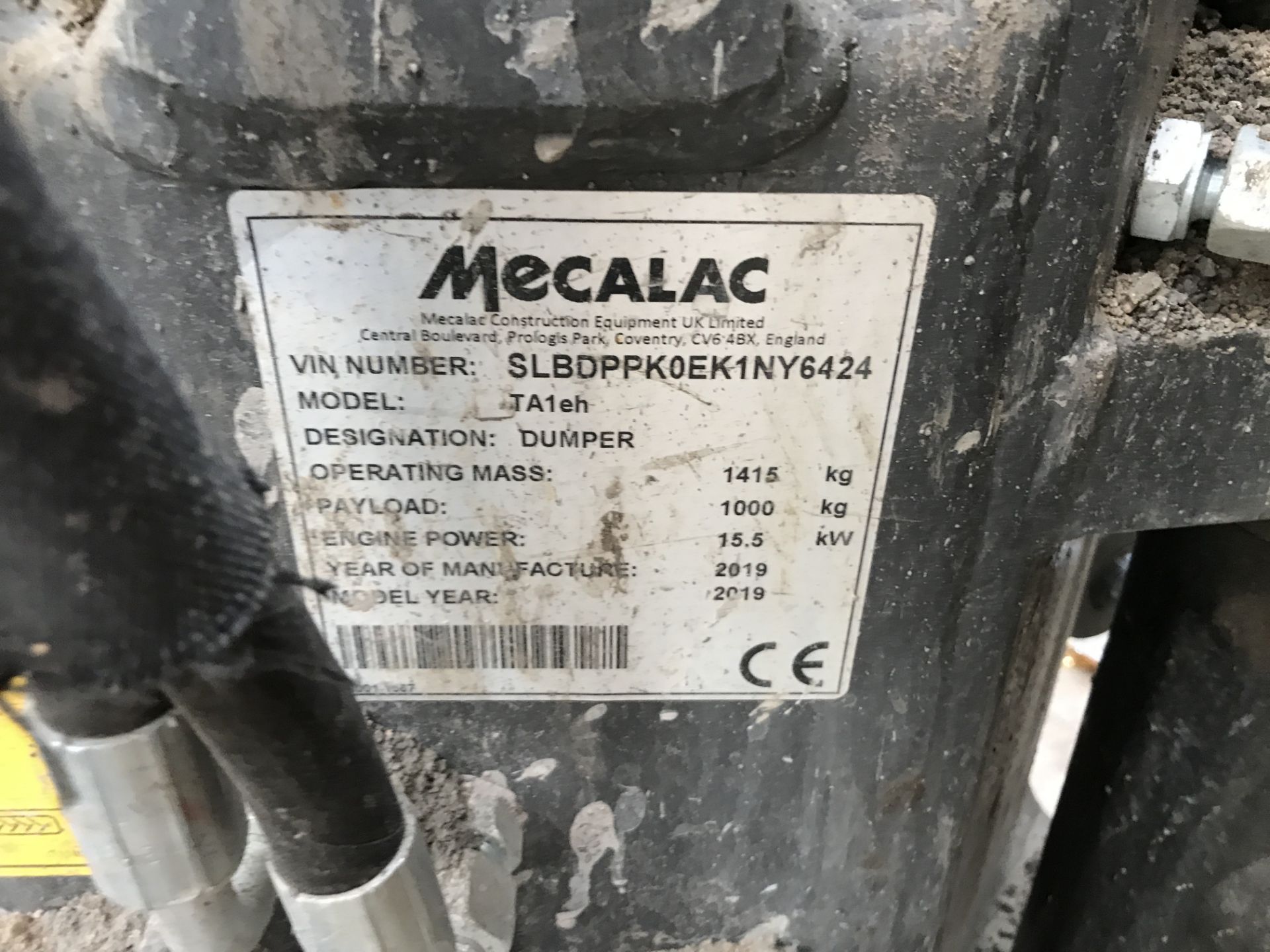 Mecalac TA1EH 1 Tonne Dumper, VIN no. SLBDPPK0EK1NY6424, year of manufacture 2019, indicated hours - Image 4 of 4
