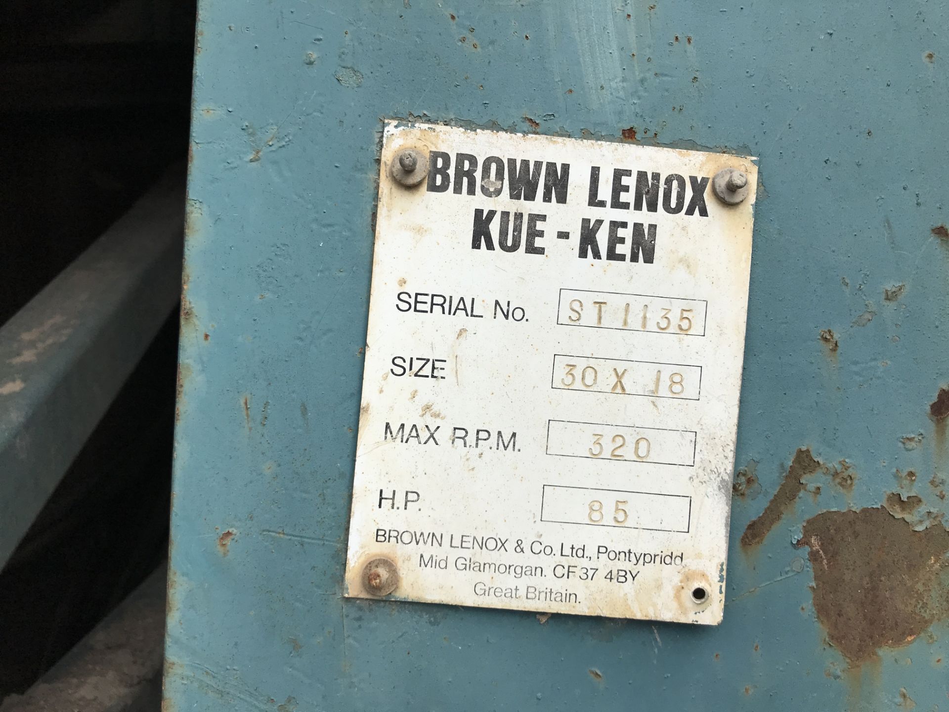 Brown Lenox Kue-Ken 30 x 18 Skid Mounted Jaw Crusher, serial no. ST1135, identification no. - Image 4 of 5