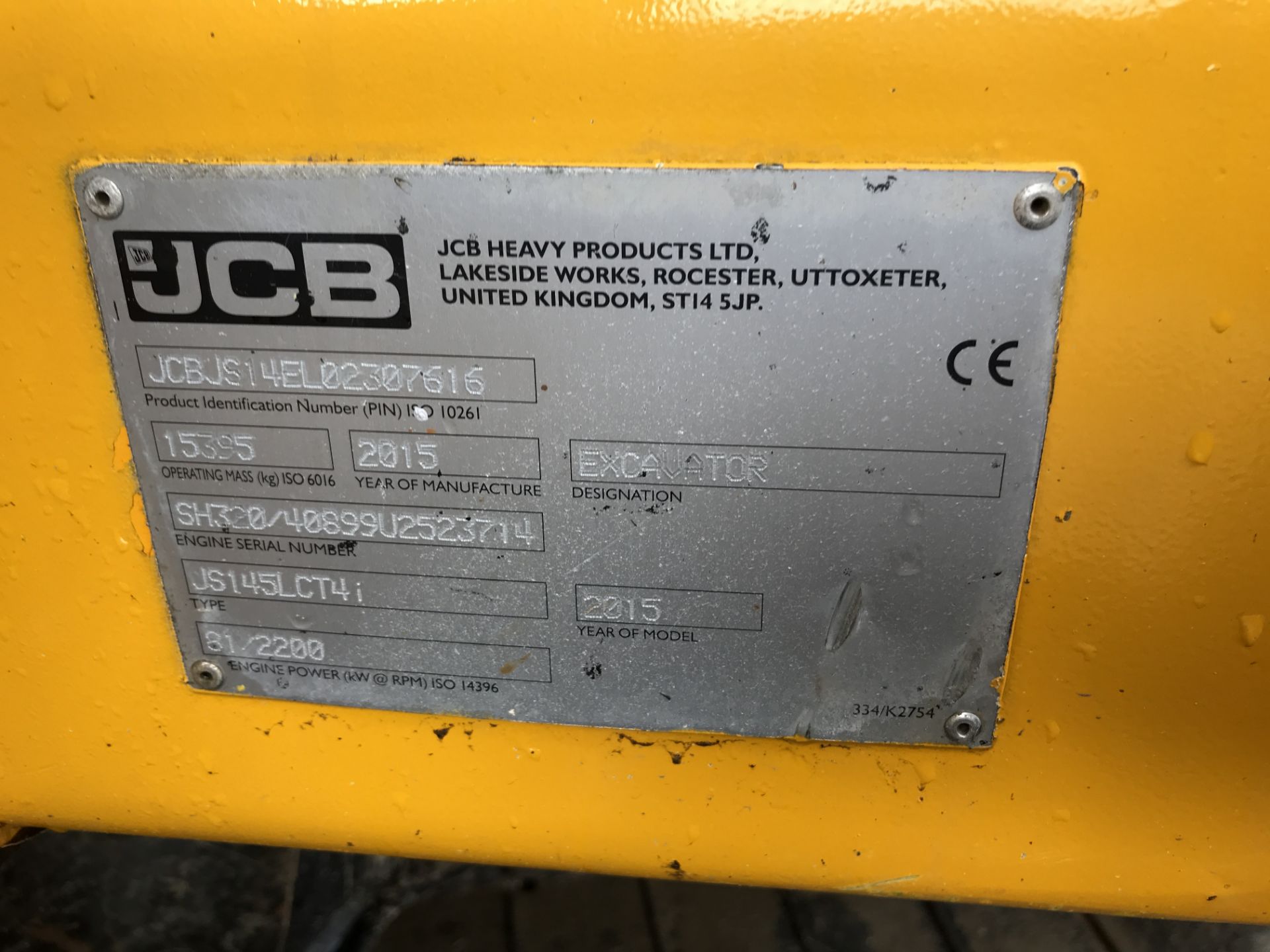 JCB JS145LC Tracked Excavator, vin no. 2307616, year of manufacture 2015, indicated hours 3,115 ( - Image 6 of 9