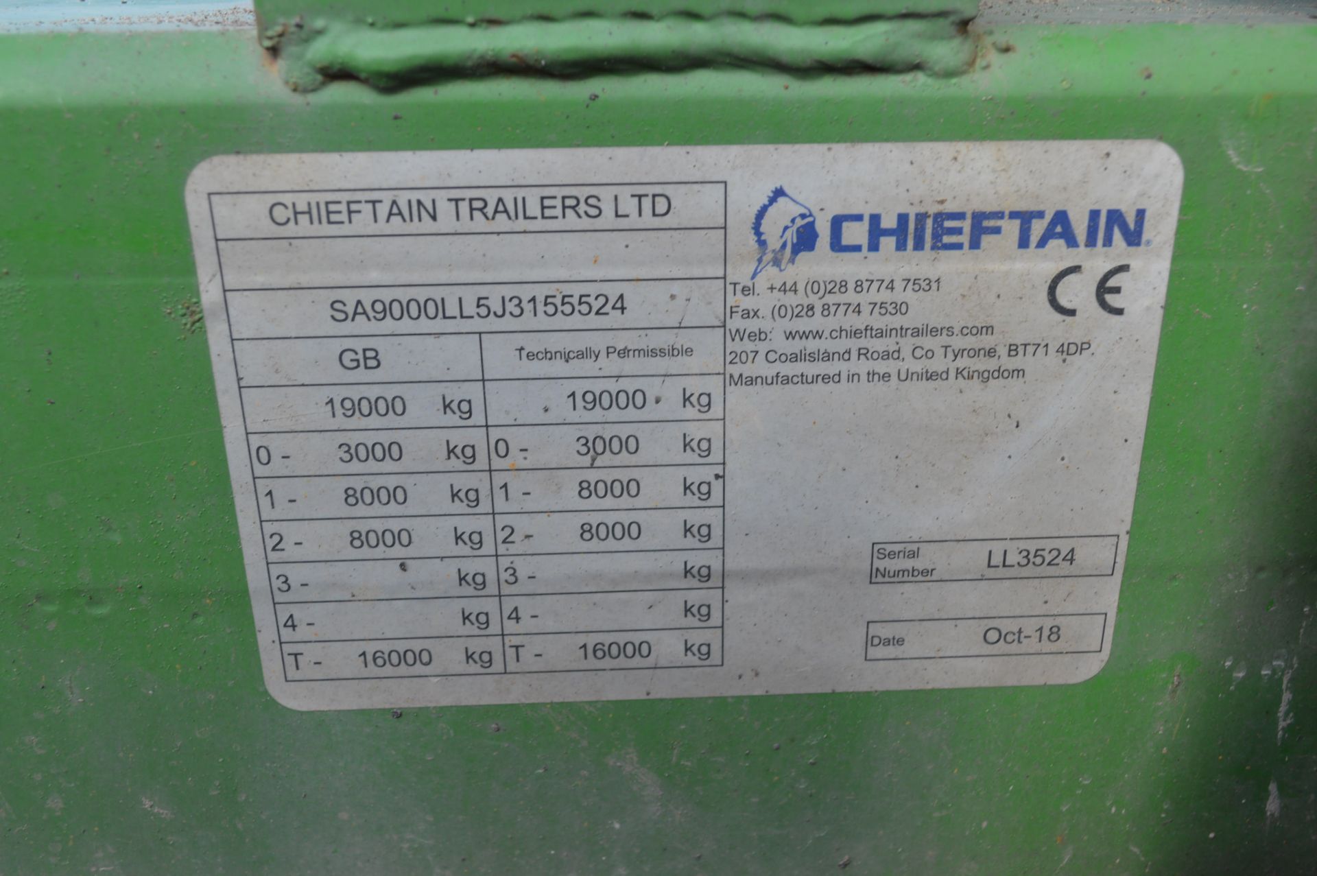 Chieftain TANDEM AXLE FLATBED PLANT TRAILER, serial no. LL3524, identification no. - Image 2 of 2