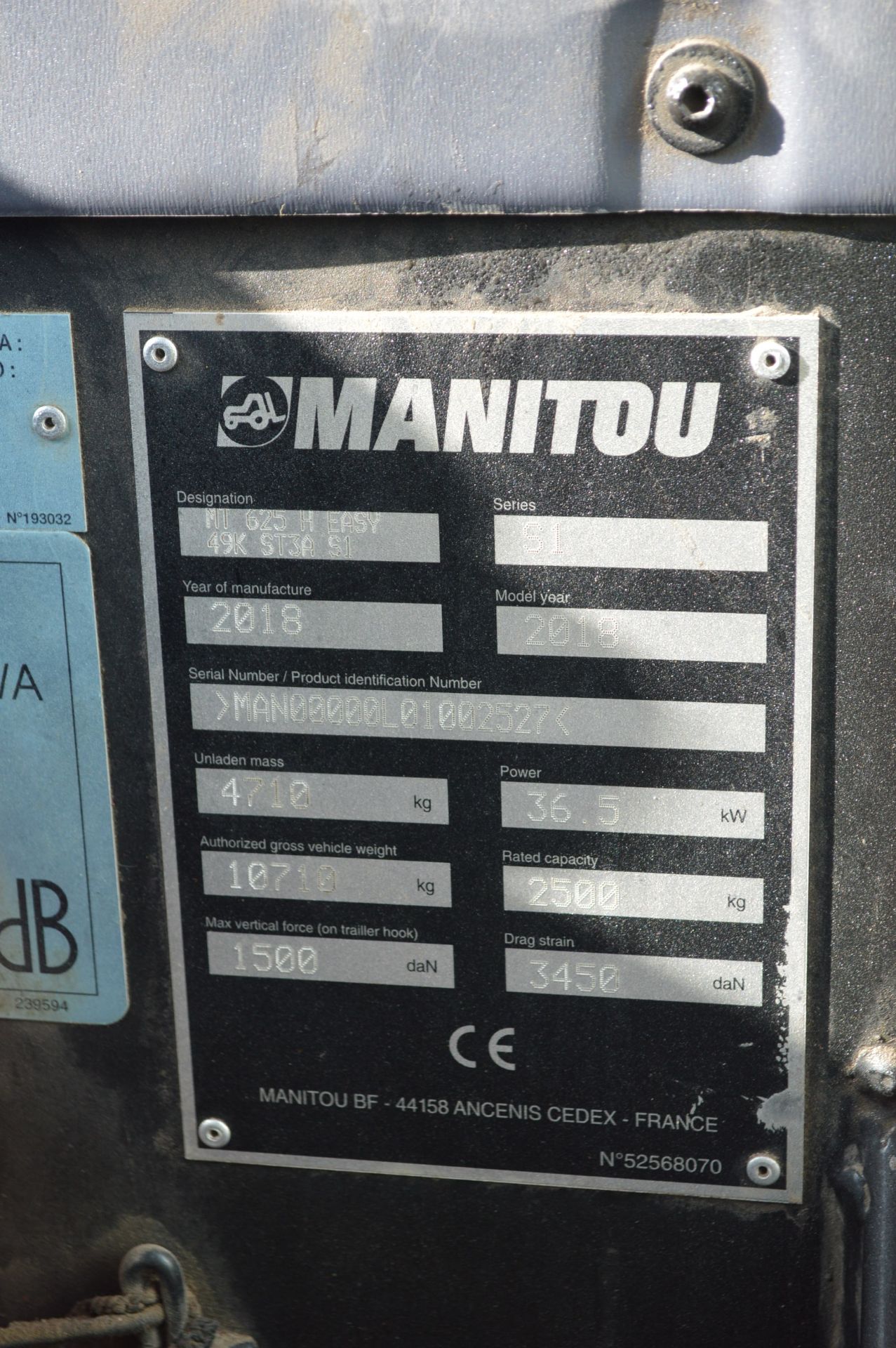 Manitou MT 625 H Easy 2500kg Telehandler, serial no. MAN00000L01002527, year of manufacture 2018, - Image 7 of 8