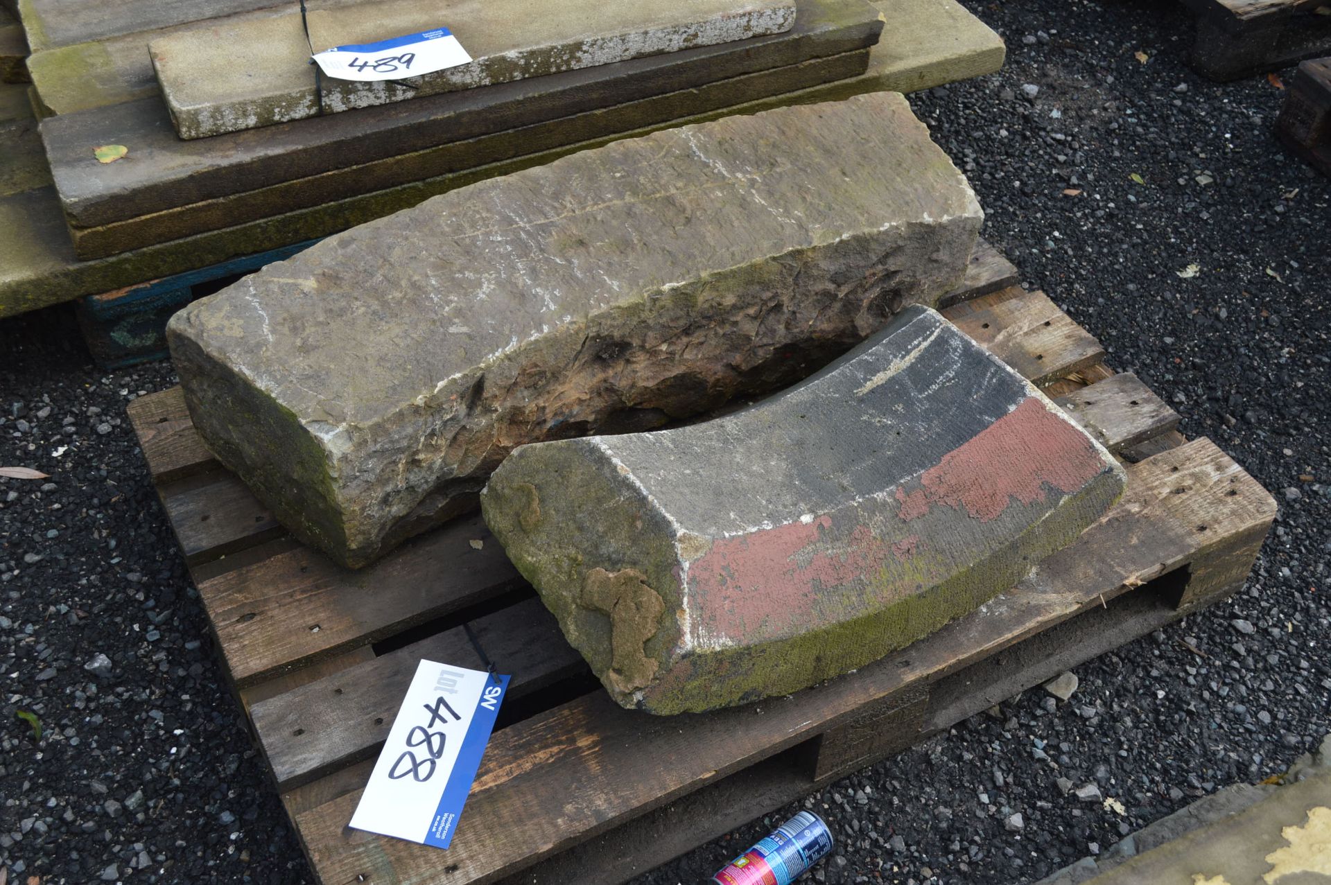 Two Curved Stone Blocks, up to approx. 900mm x 250mm, as set out on one pallet