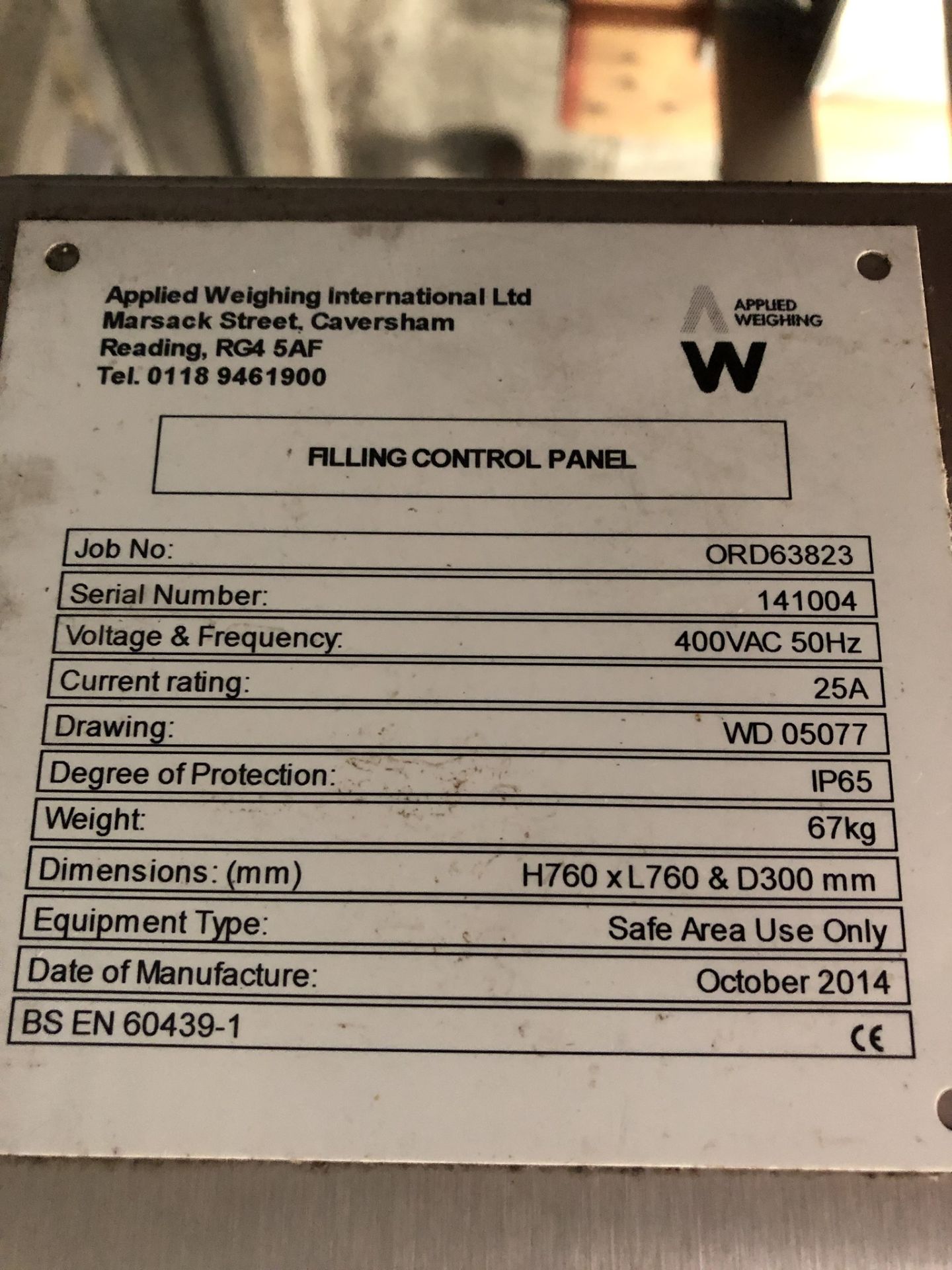 Applied Weighing POWDER FILLER, serial no. 141004, year of manufacture 2014, approx. 2.2m high x - Image 2 of 4