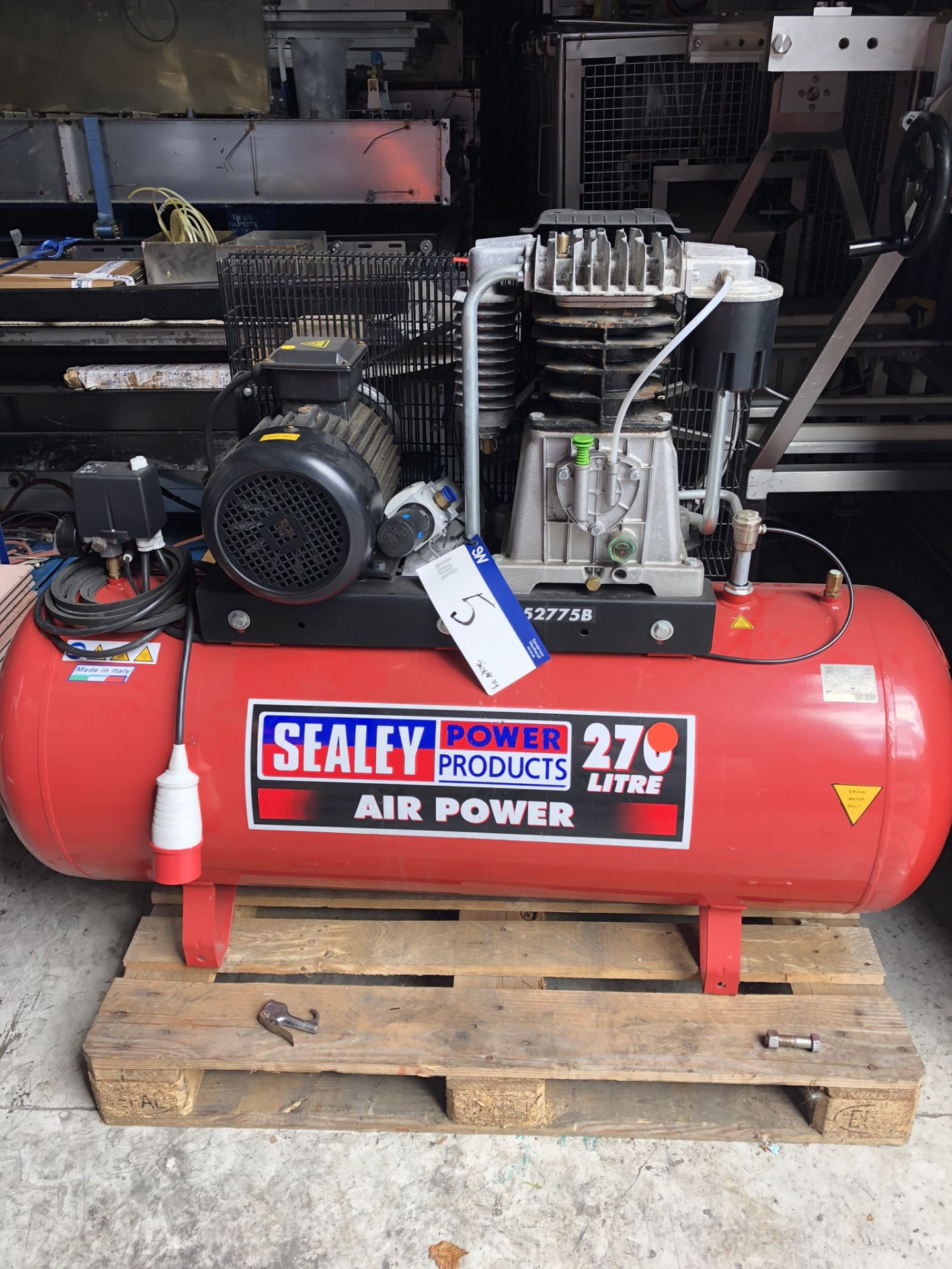 Sealey 270L Receiver Mounted Air Compressor, serial no. 221404956, year of manufacture 2014, approx.