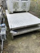 Two Heavy Duty Checker Plate Stands, approx. 2.5m x 1.25m x 0.26m high, lift out charge - £20