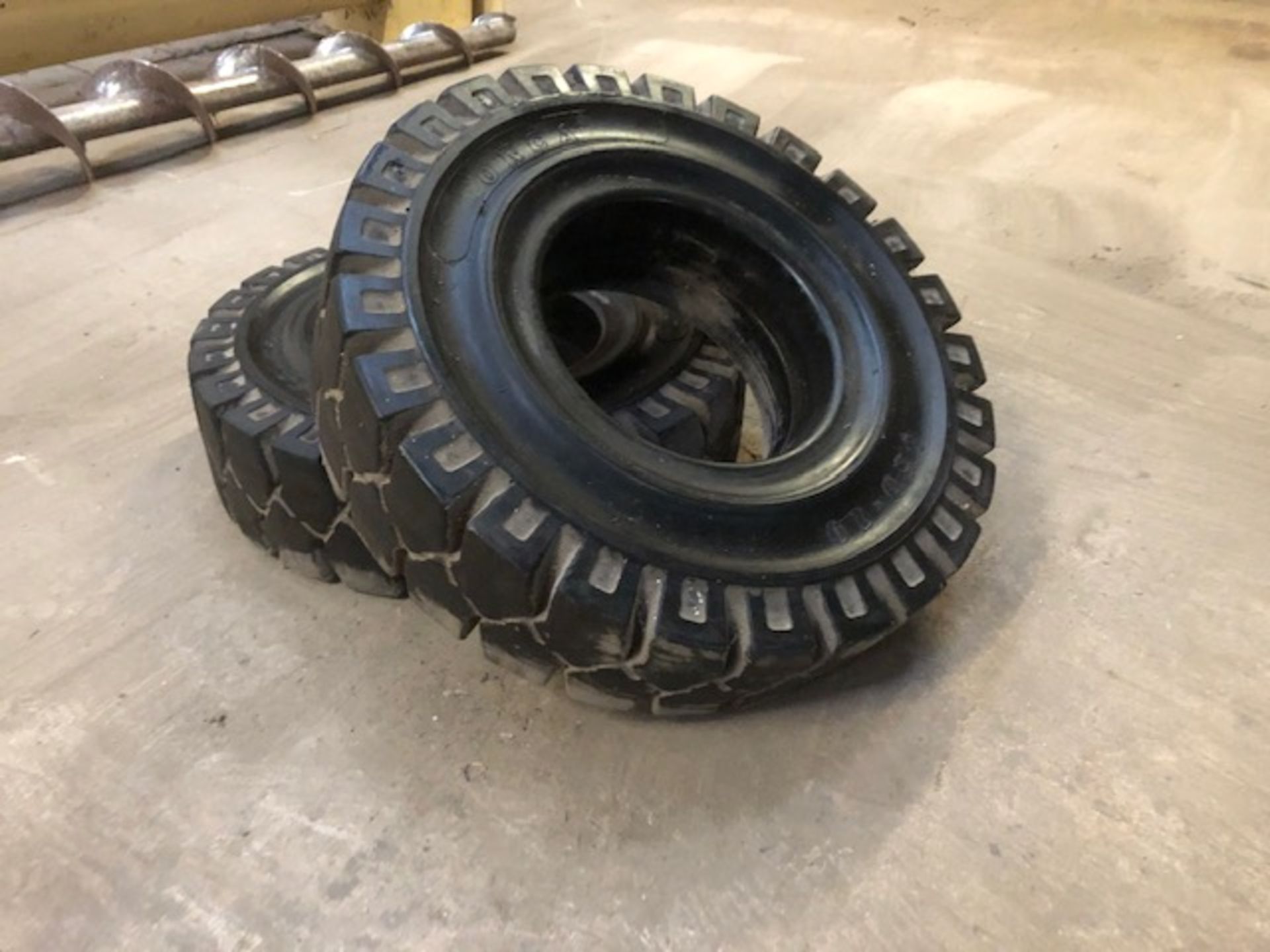 Two Solid Rubber Fork Truck Tyres, each 6.50 - 10,