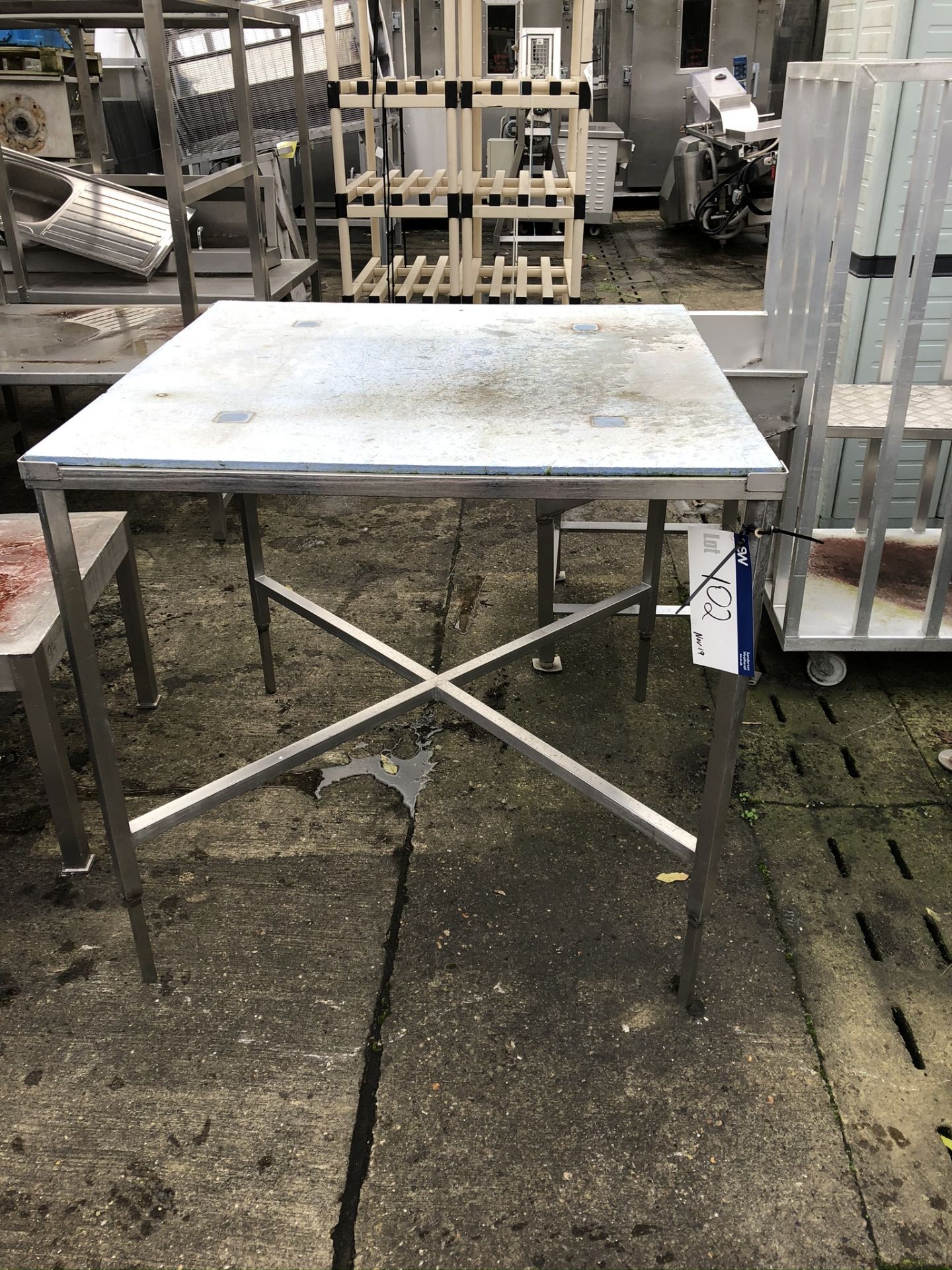 Plastic Topped Table, on stainless steel frame, di