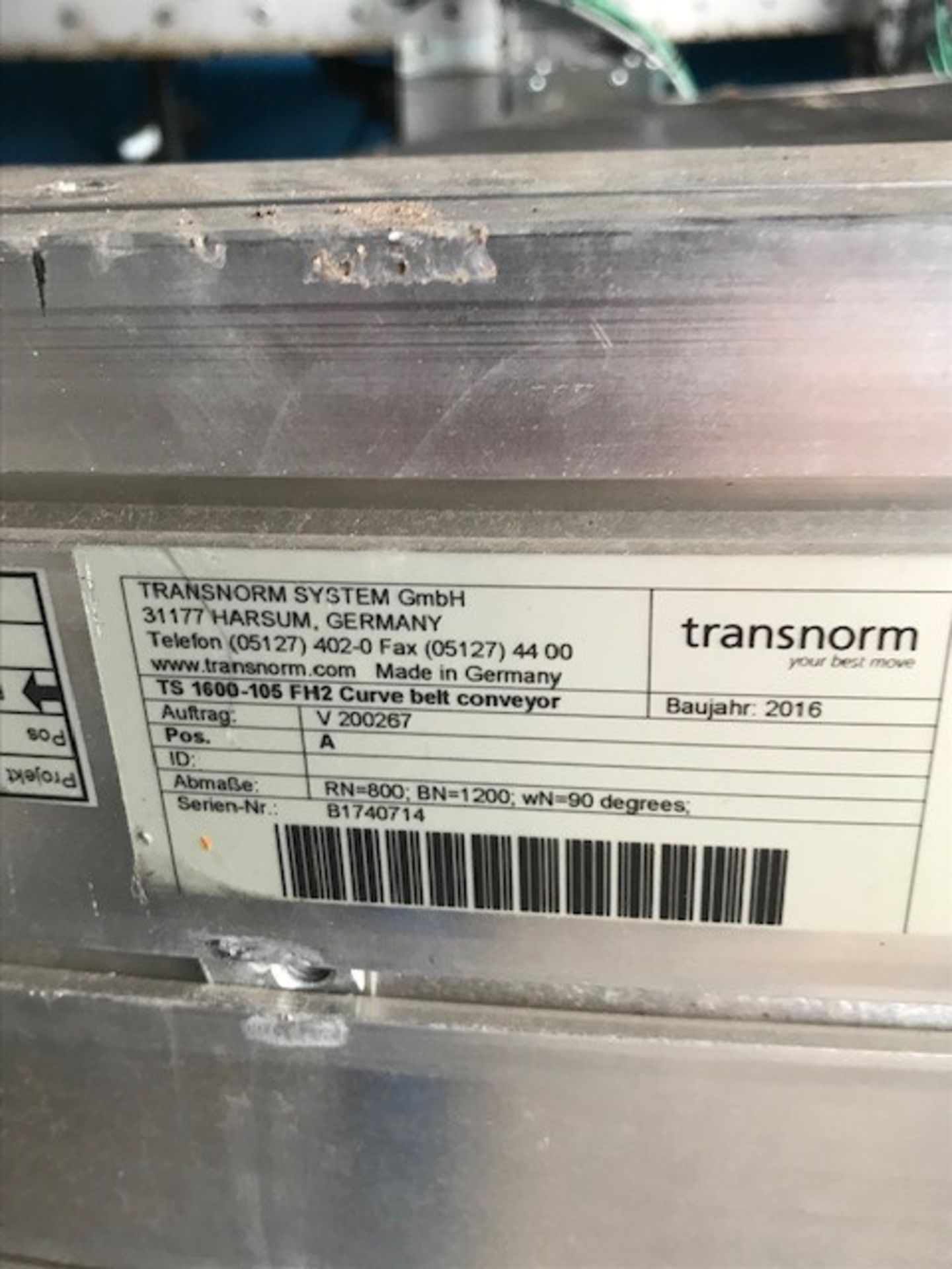 Transnorm TS 1600-105 FH2 90 degree Corner Belt Co - Image 2 of 2