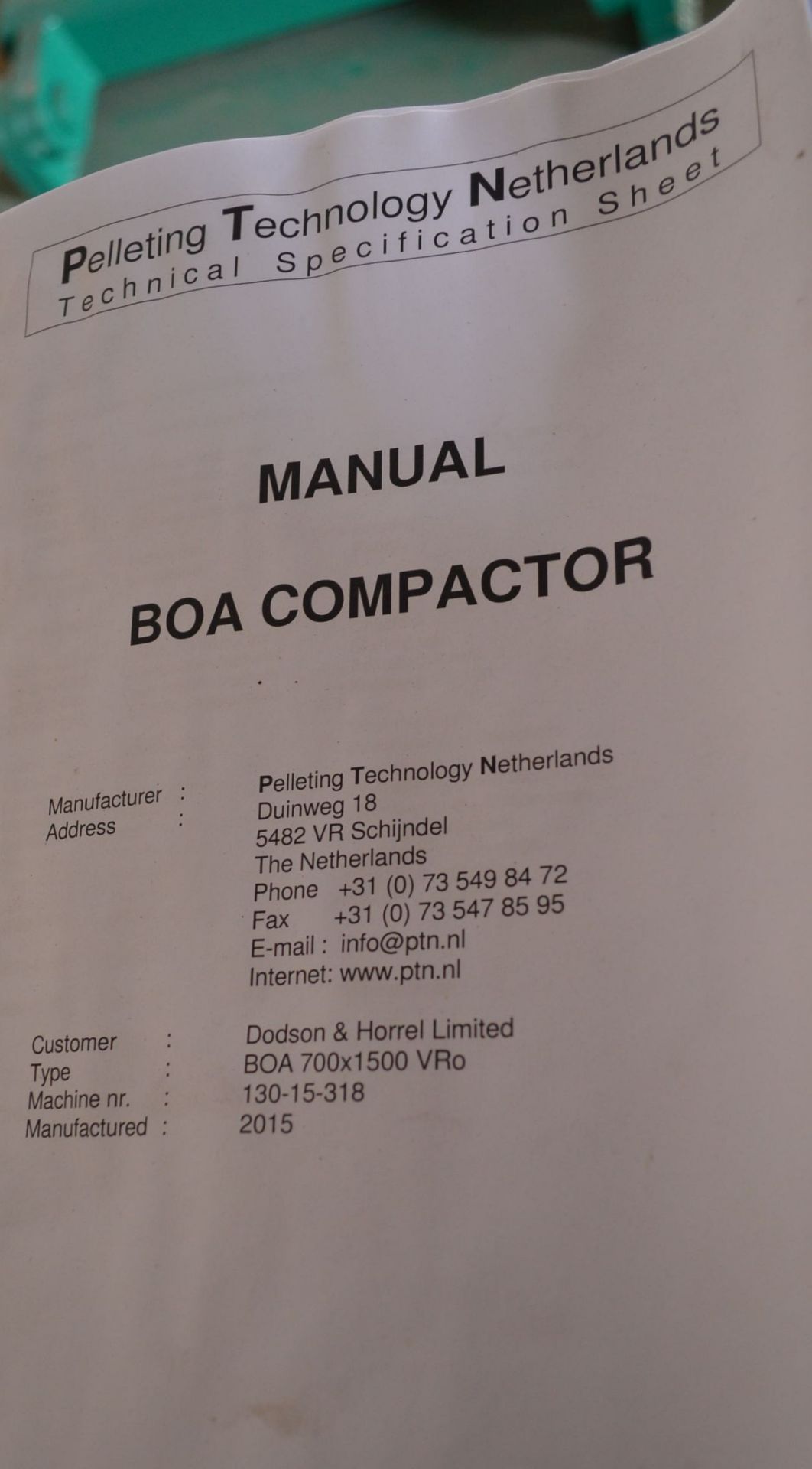 PTN BOA 700 x 1500 VR0 COMPACTOR, serial no. 130-15-318, year of manufacture 2015, (not installed, - Image 14 of 21