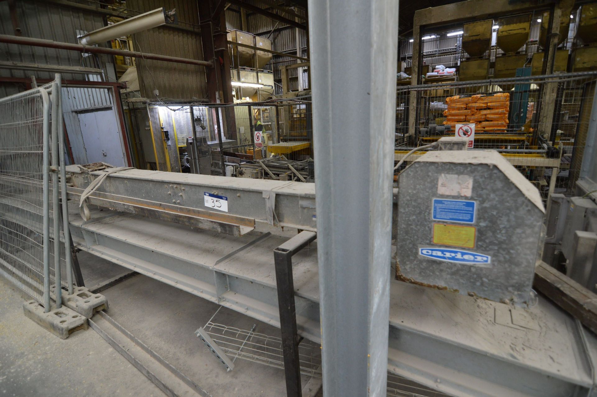 Carier 200mm wide GALVANISED STEEL CASED CHAIN & FLIGHT CONVEYOR, approx. 3.5m centres long, with