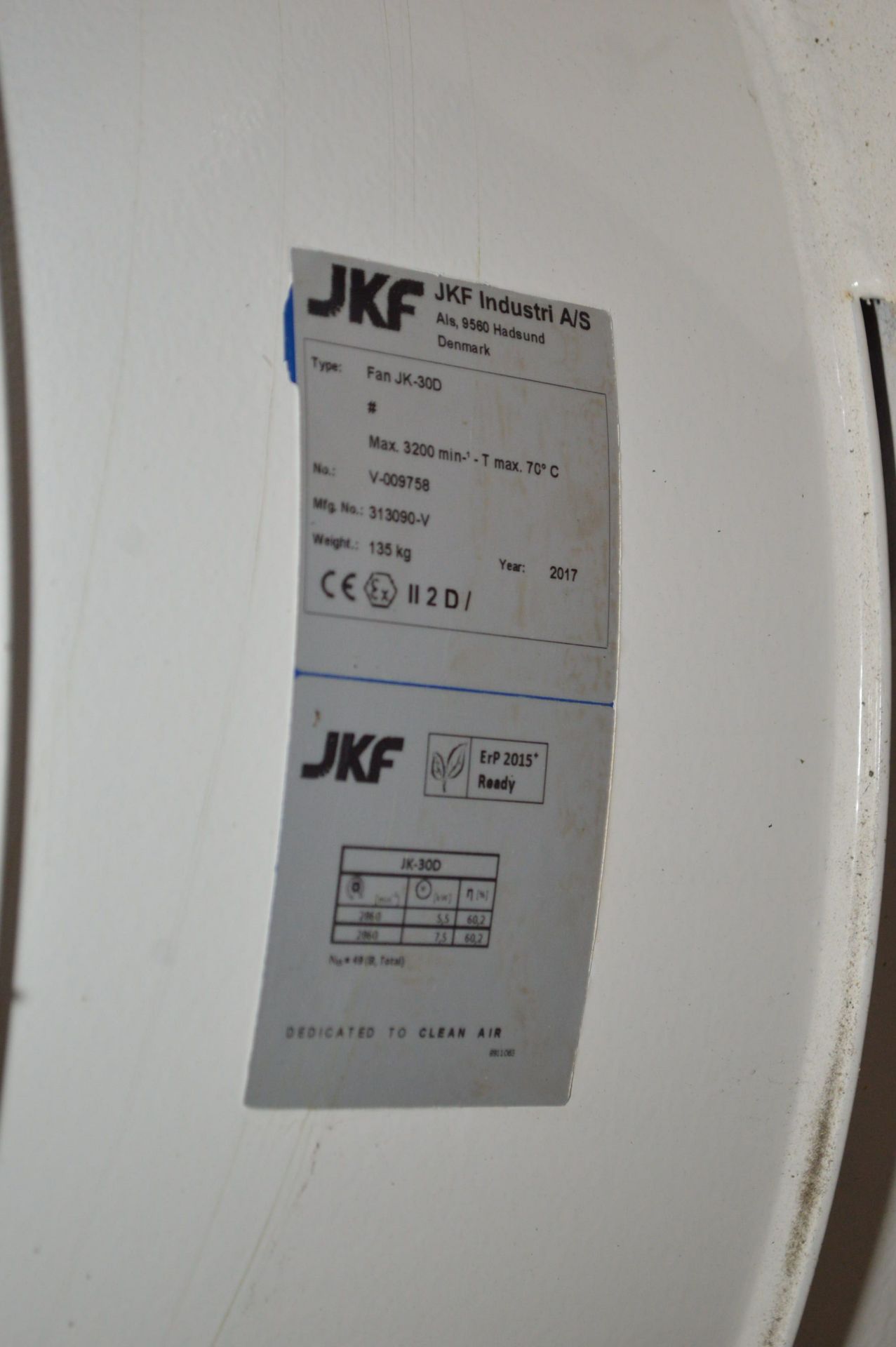 JKF JK-300 Steel Cased Centrifugal Fan, serial no. 313090-V, year of manufacture 2017, (unused), - Bild 3 aus 3