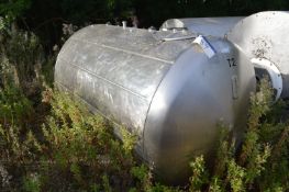 STAINLESS STEEL HORIZONAL STORAGE TANK, serial no. 39-5-04, approx. 1.3m dia. x 2m long, with