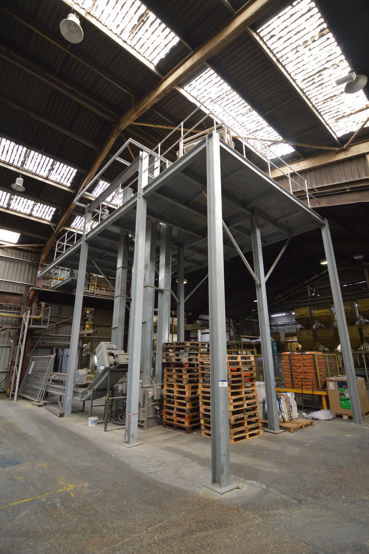 BOLTED SECTIONAL GALVANISED STEEL MEZZANINE FLOOR/ PLANT ENTABLATURE, approx. 11m x 6m x 6.6m