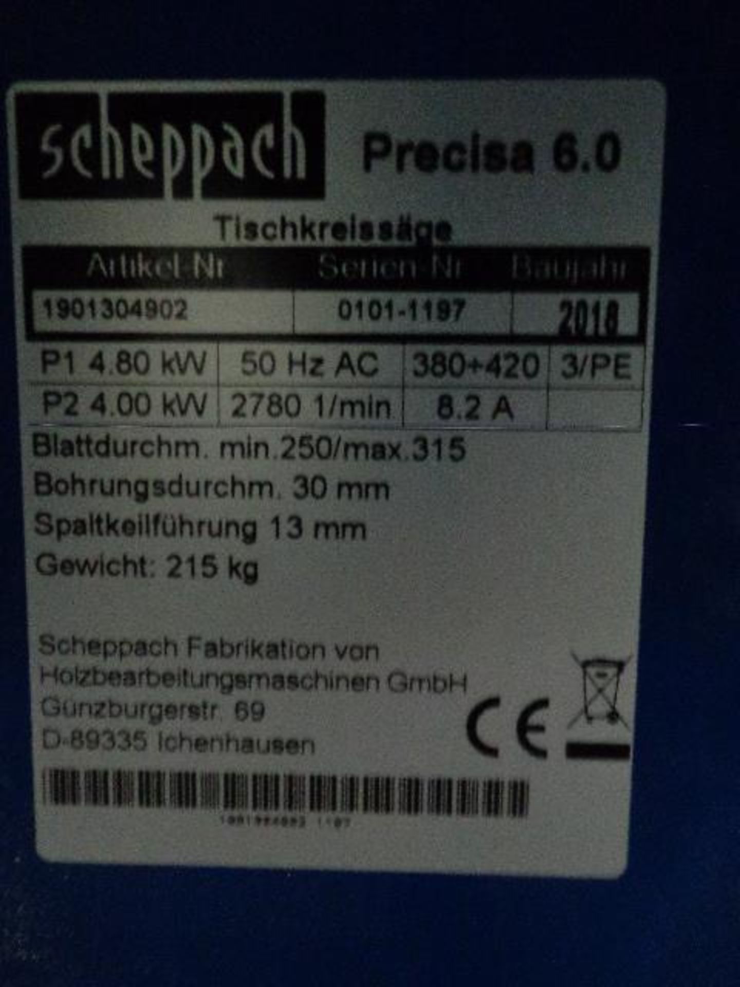 Scheppach Presica 6.0 Panel Saw, serial no. 0101-1 - Image 3 of 3