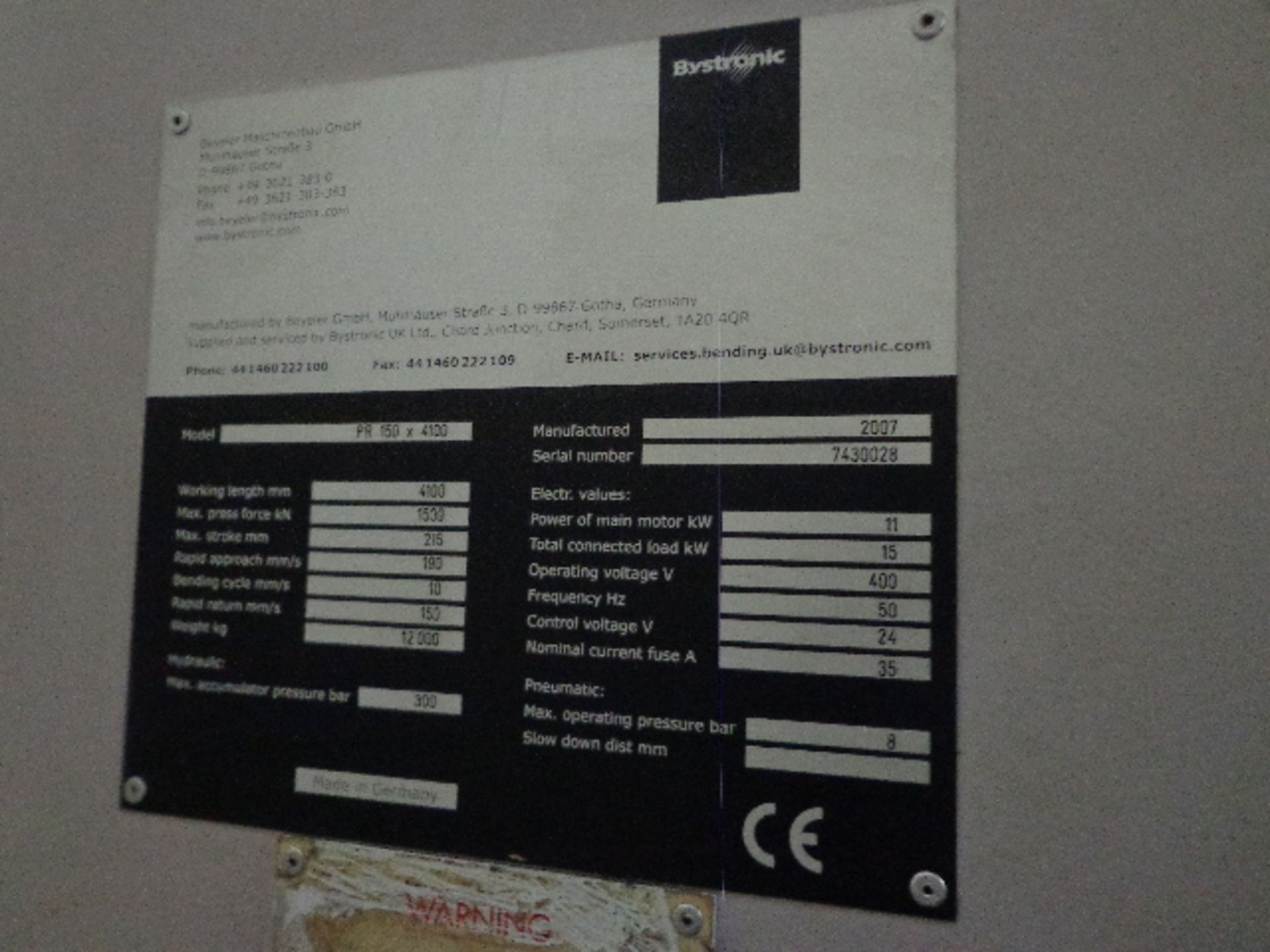 Bystronic Edward Pearson PR150 x 4100 CNC Press Br - Image 4 of 5