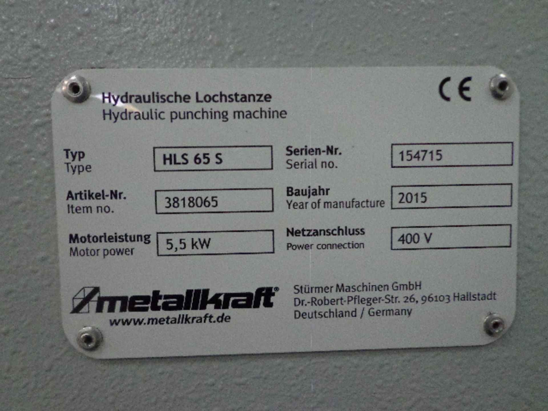 MetalKraft HLS 65S Hydraulic Punching Machine, ser - Image 3 of 3